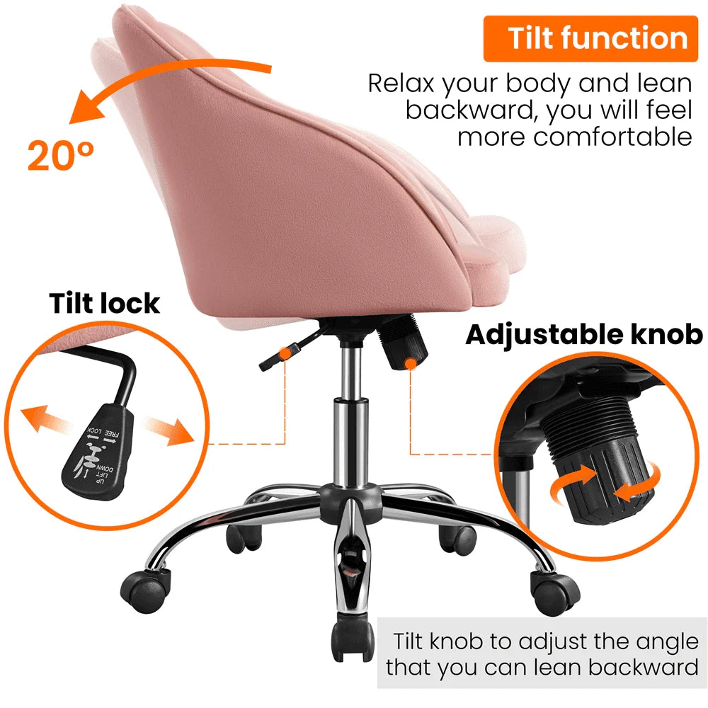 Pink Velvet Adjustable Swivel Office Chair U891