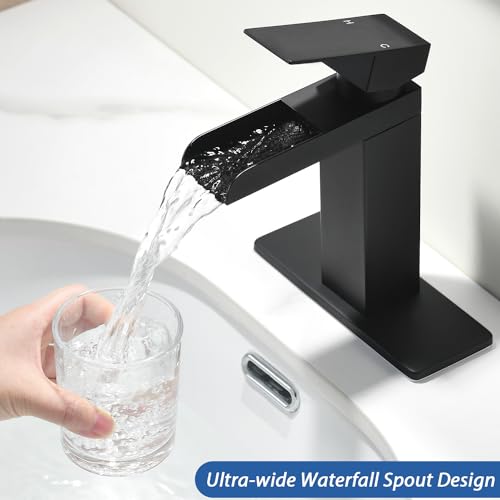 Black Single Handle Bathroom Faucet with Pop-up Drain and Hose X587561