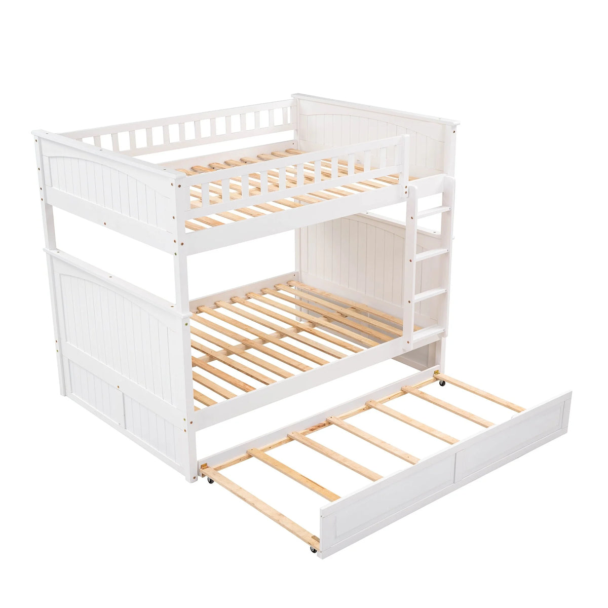 White Full Over Full Bunk Bed with Twin Trundle V850