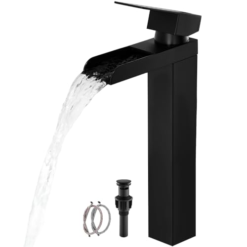 Black Single Handle Bathroom Faucet with Pop-up Drain and Hose X587561