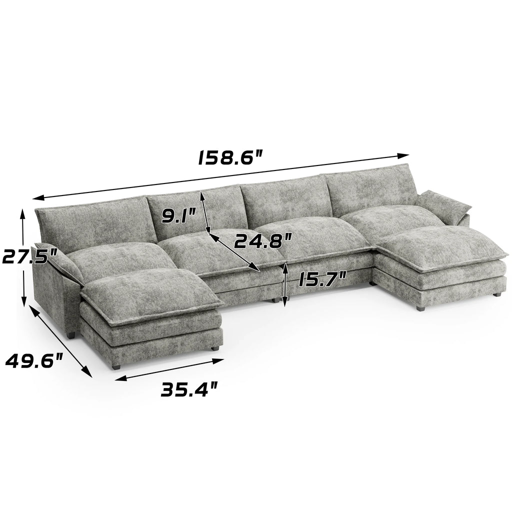 U-Shape 4 Seat Sectional Sofa with Chaise Lounge Gray W6046