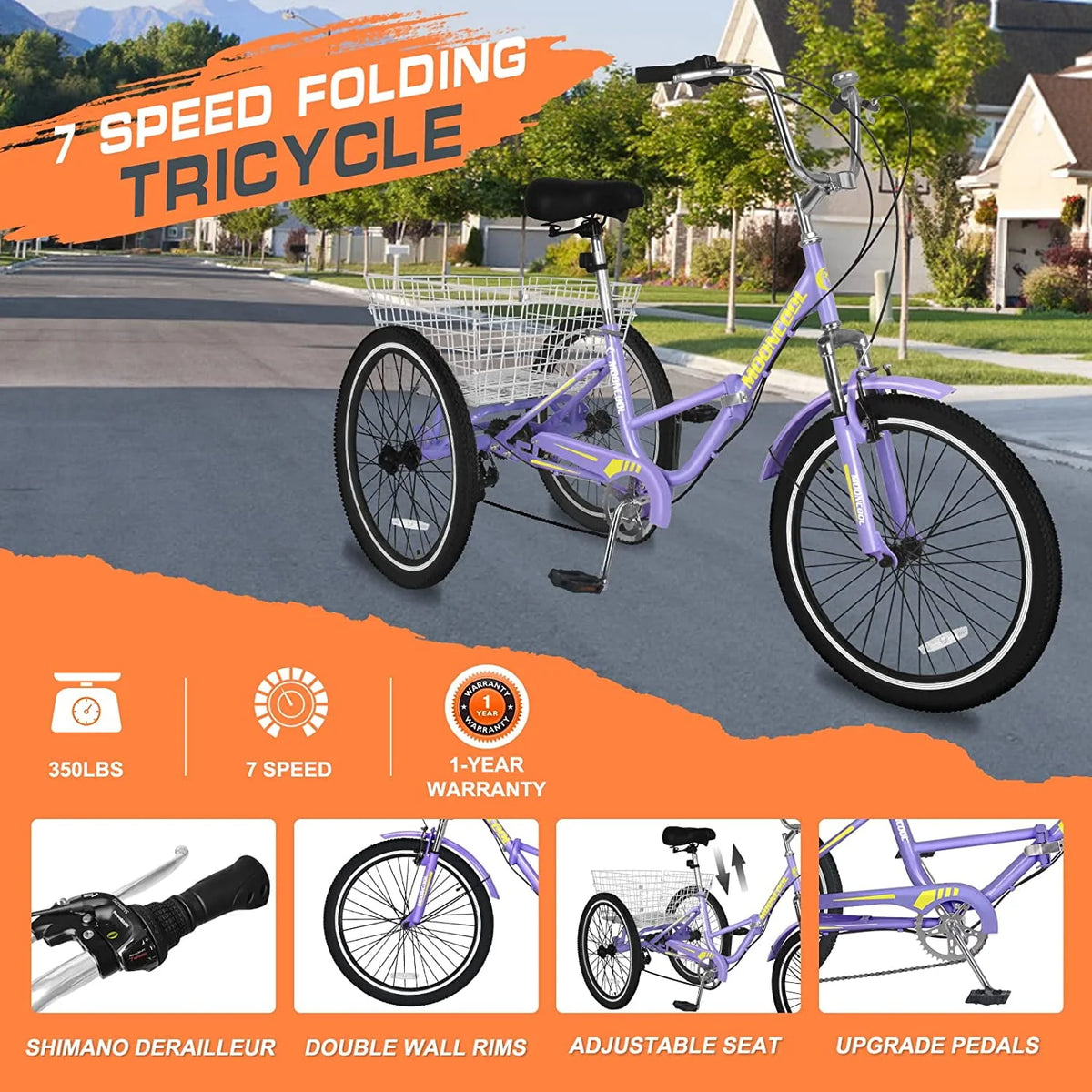 7 Speed 24 Inch Folding Adult Tricycle M522