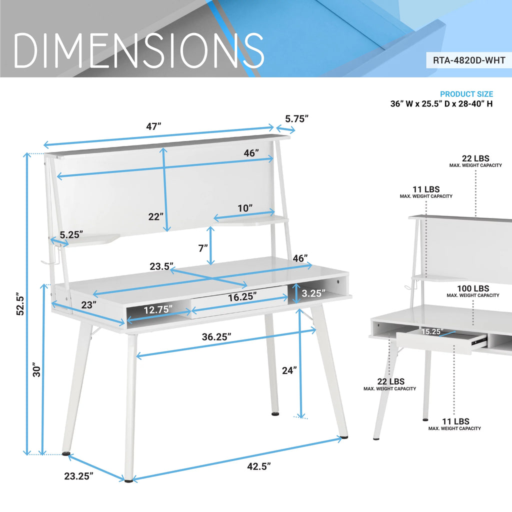 White Computer Desk With Storage & Dry Erase White Board M668543