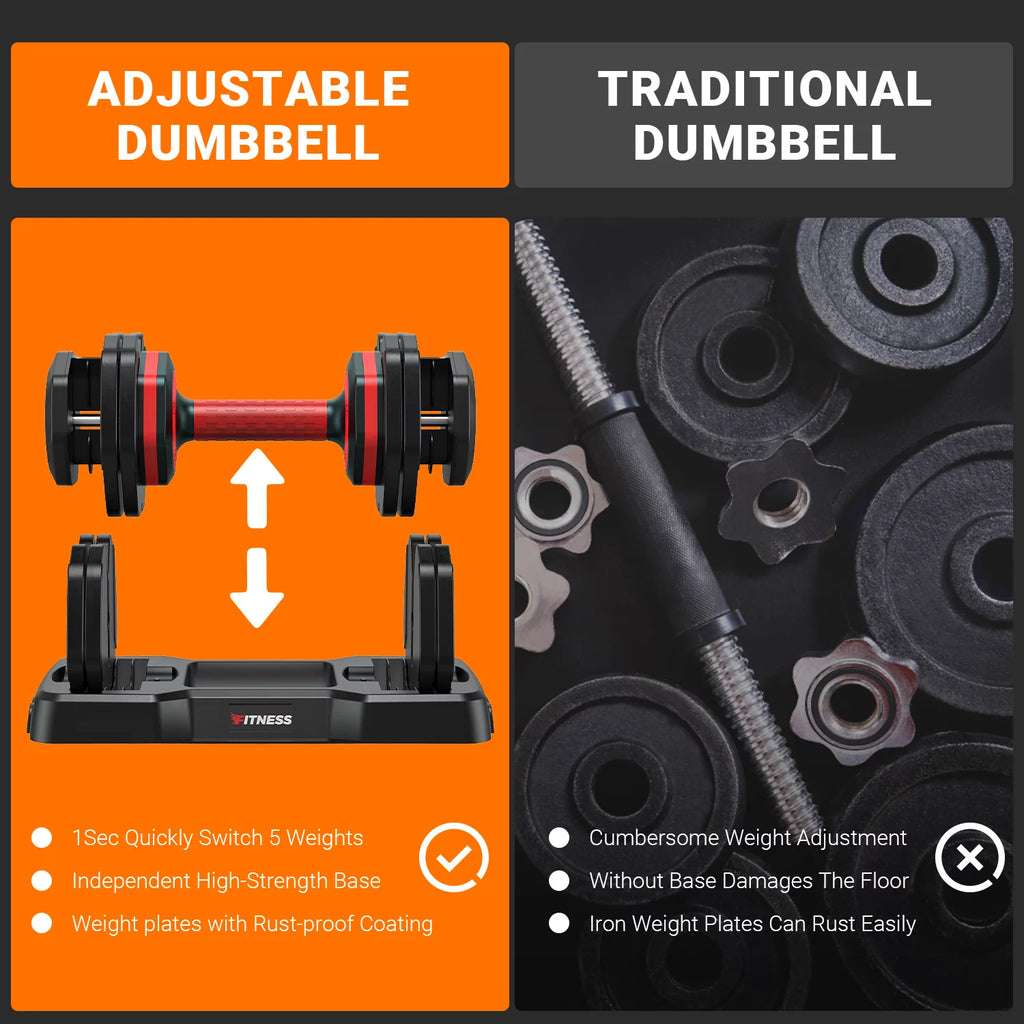 50lb 5 in 1 Adjustable Dumbbells Set of 2 with Rack B79231