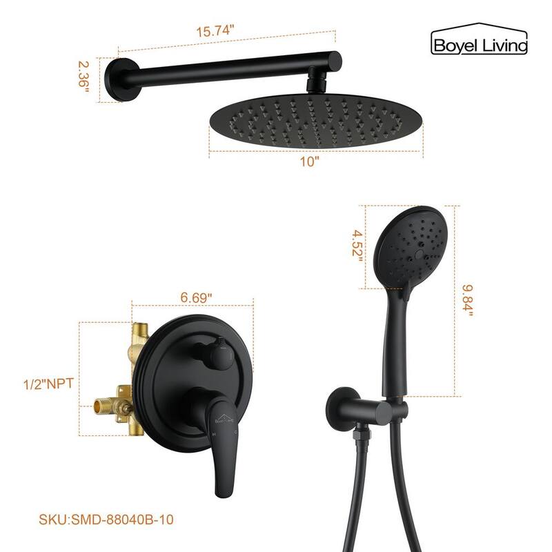 10 in. Wall Mount Dual Shower Heads with Rough-In Valve in Matte Black J837