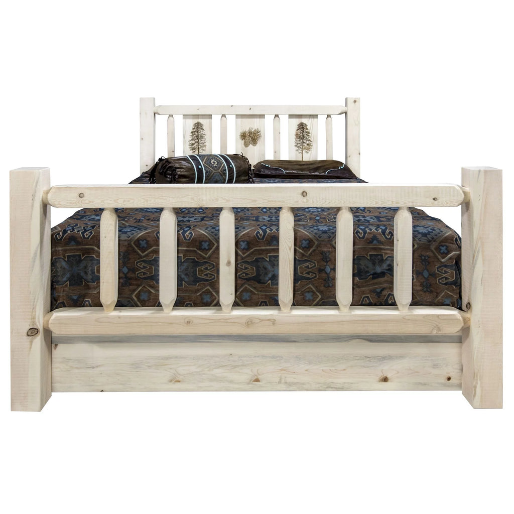 Natural Pine Wood Queen Storage Bed Q640865