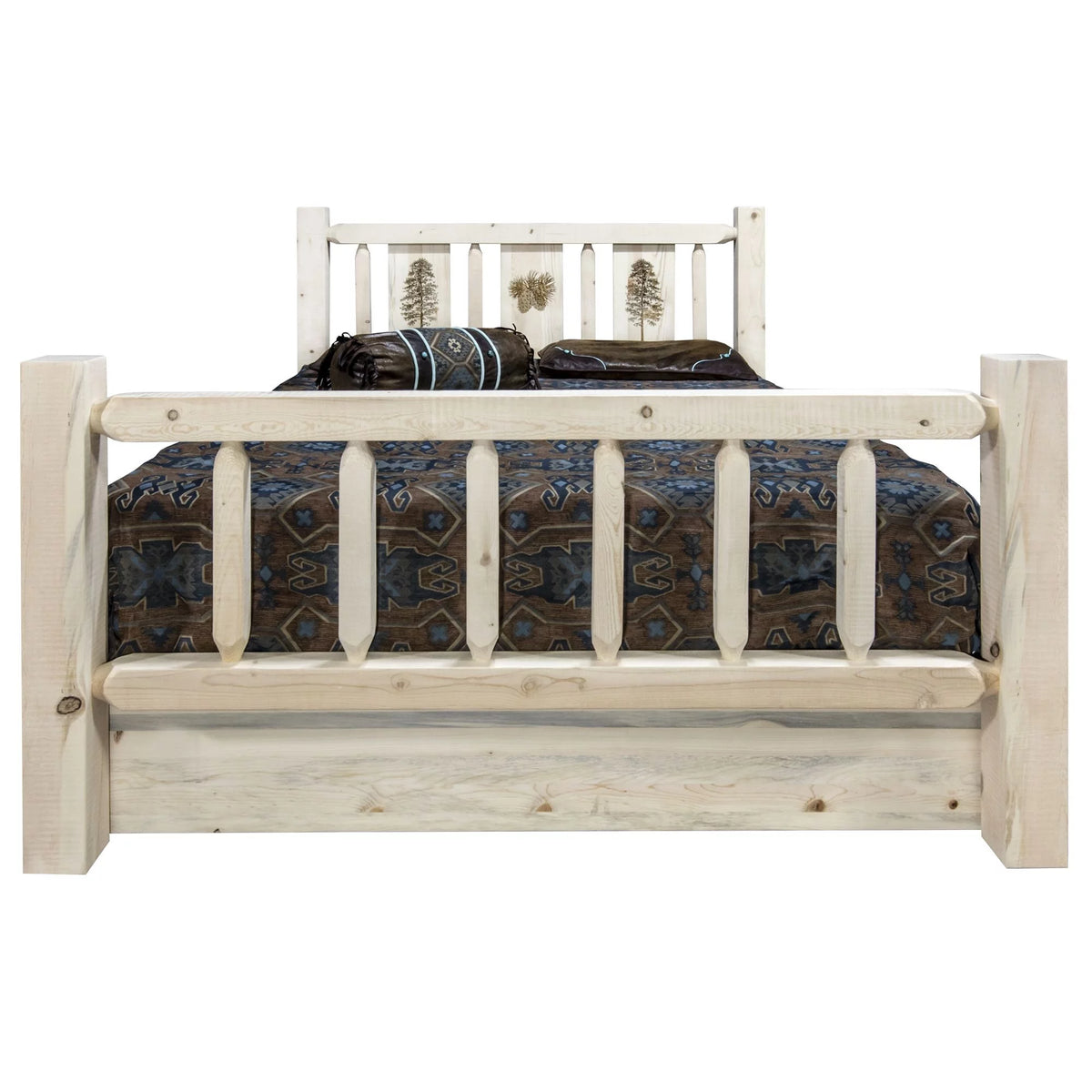Natural Pine Wood Queen Storage Bed Q640865