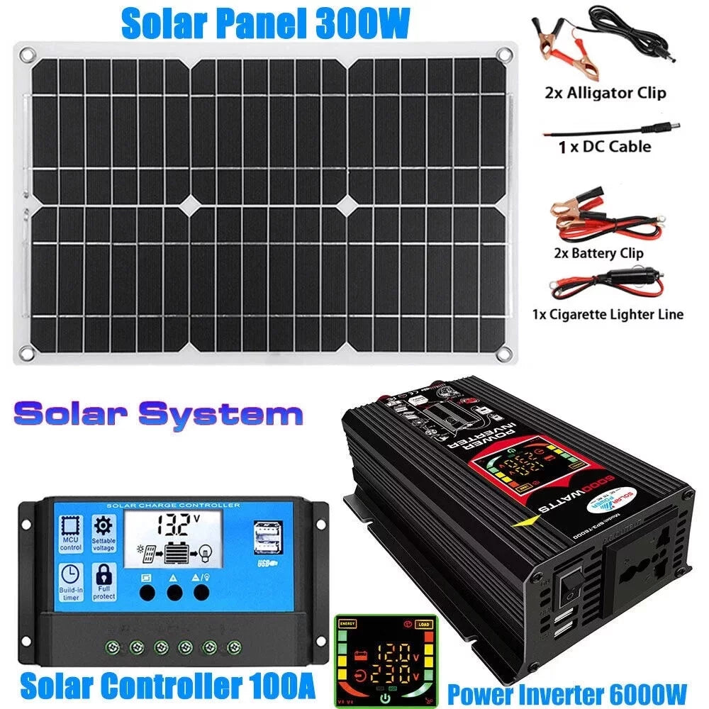 300W Solar Panel Kit with Controller and Power Inverter D9762